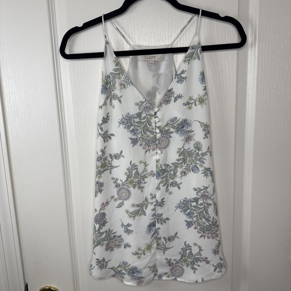 LOFT Floral Sleeveless Blouse XS Tie Neck Keyhole Boho Lightweight Top